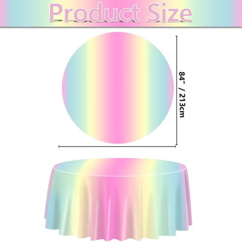 QUERICKY 3 Pack Pastel Rainbow Tablecloths for Round Table, 84x84'' Pastel Rainbow Plastic Round Table Cover for Girls Rainbow Birthday Party Decorations Princess Party Baby Shower Party Supplies