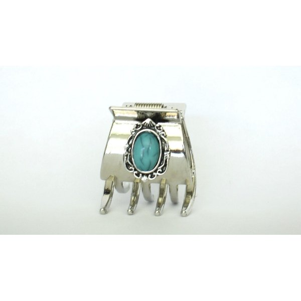 Generic Small/medium turquoise blue silver metal native tribal hair claw clip