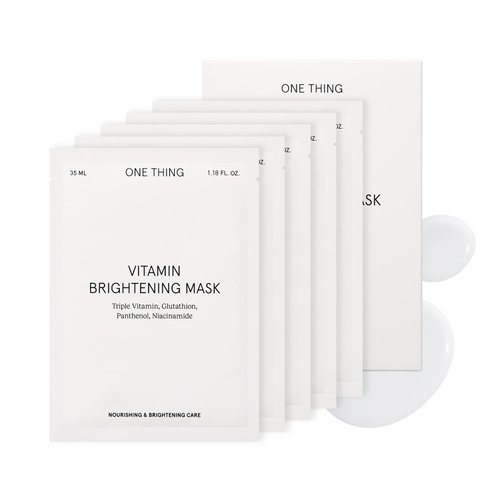 ONE THING Facial Sheet Mask (5 Sheets) | Vitamin C Brightening Moisturizing Pack for Dull Complexion, Dark Spots, Pigmentation | Korean Skin Care (Vitamin Brightening Mask)