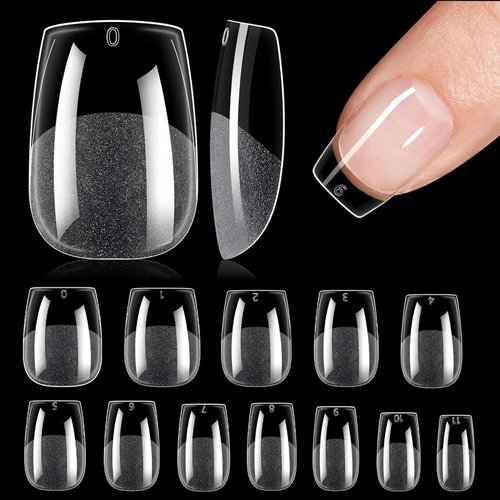 ALIKOSSTOR Short Squre Nail Tips - Half Matte Soft Gel Nail Tips No Filed, 360PCS Preshaped Clear False Acrylic Gelly Tips for Soak Off Nail Extension DIY Nail Art 12 Sizes