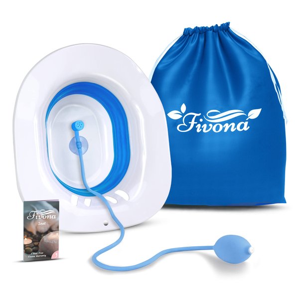 Fivona Sitz Bath for Toilet Seat with Massage Hand Flusher and Storage Bag; Postpartum Care and Hemorrhoid Treatment; BPA Free V Steam Kit; Perfect for Perineal Soak and Portable Bidet