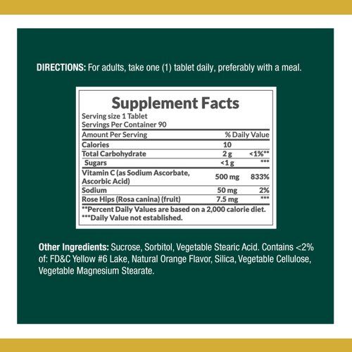 Nature's Bounty Vitamin C with Rose HIPS 500mg, 270 Chewable Tablets (3 X 90 Count Bottles)