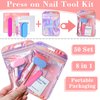 50 Set Disposable Nail Supplies Kits,Professional Manicure Press On Nail Tool Kit With Nail File ,Nail Buffer,Adhesive Tabs,Nail Glue,Sticks, Prep Pads,Bags,Cards for Nail Business(Mixed Color)