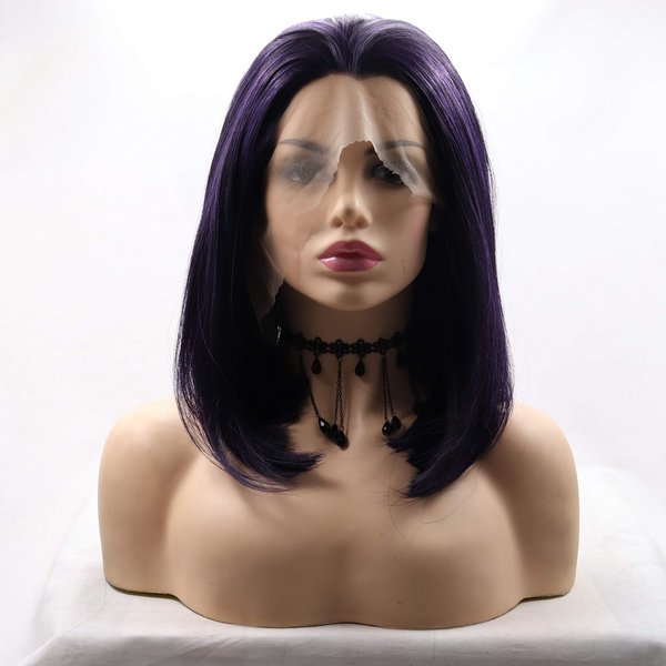 xiweiya Mixed Purple Short Cut Lace Front Wig Bob Straight Free Part Synthetic Wigs Heat Resistant Synthetic Lace Front Wigs for Women Dark Purple Short Haircut Hand Tied Replacement Full Wig