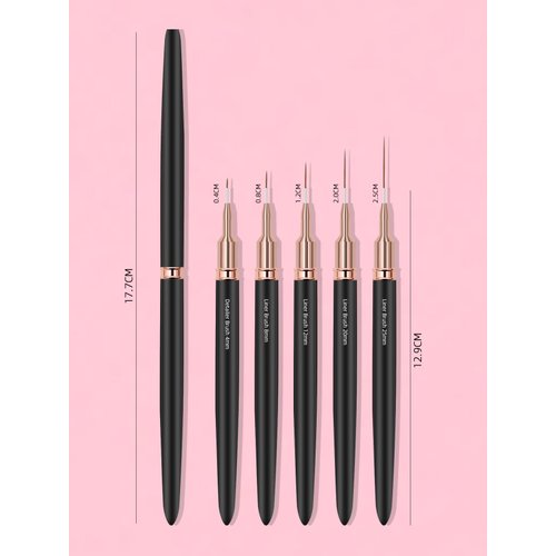 Nail Art Brushes, 5Pcs Nail Art Liner Brushes, Painting Art Design Brush Set Nail Dotting Drawing Tool for Long Lines, Thin Details, Fine Drawing Sizes 4/8/12/20/25mm, Black