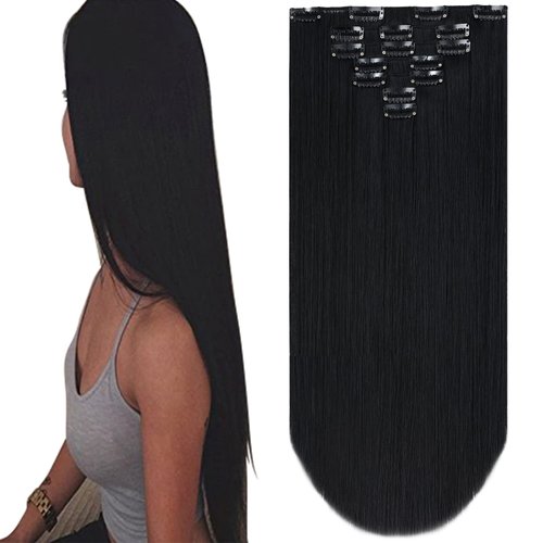 SYXLCYGG Black Hair Extension Clip Hair Extensions 22" 4.8 Oz Synthetic Straight Cheap Fake Hair Piece Women's Easy To Use Fluffy&Not Tangled