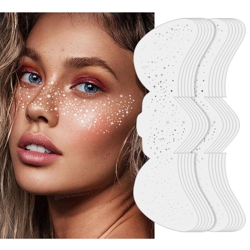 Gold Glitter Freckles Face Tattoo - 12 Pcs Makeup Patch - Face Glitter Speckles Patches - Speckles Waterproof Temporary Tattoos Cute Glitter Makeup Accessories For Women (Silver C)