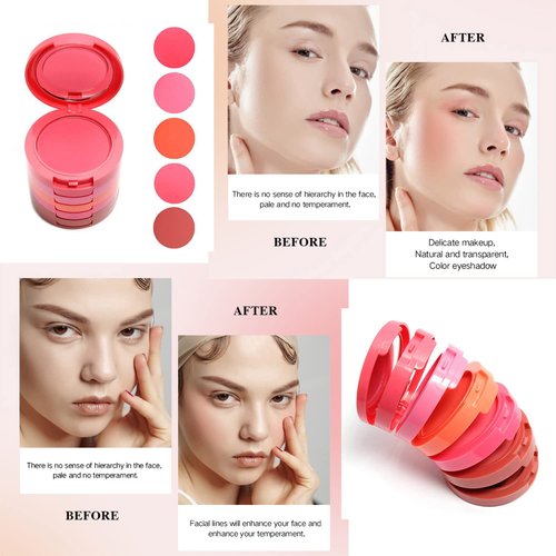 UCANBE 5 Colors Face Blusher Palette Waterproof Matte Long Lasting Lightweight Blush Powder Pink Coral Blushing Pallet with Brush Mirror Women Makeup Gift Set Kit