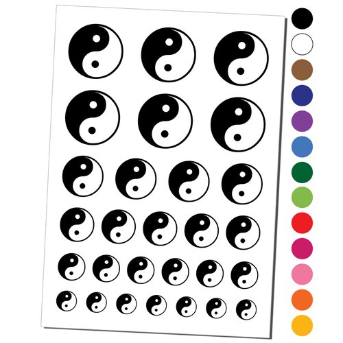 Yin and Yang Symbol Temporary Tattoo Water Resistant Fake Body Art Set Collection - Black (One Sheet)