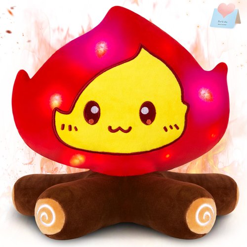 FunBase Light Up Campfire Stuffed Plushies Bonfire Plush Pillow with LED Lights Glow Stuffed Animals Super Soft Cozy Camping Party Fire Decor, 12" Red
