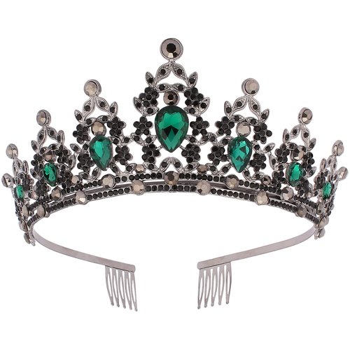 CURASA Green Vintage Crown Tiaras for Women Princess Crown with Comb Gorgeous Crowns for Wedding Halloween Baroque Birthday Crown for Girls