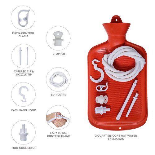 Enema Bag Kit 2 Quart Home Water & Coffee Colon Cleansing Kit BPA Free Hot-Water Bag with 5 Foot Long Hose
