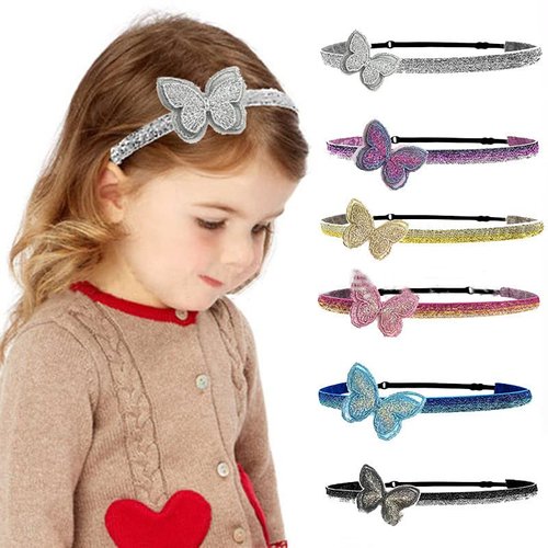 YOVECATHOU 6 Pcs Glitter Butterfly Headbands Elastic Sparkly Sequin Headband For Teen Girl Women Party Favors