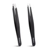2-Pack Tweezers for Eyebrows, Facial Hair, Ingrown Hair Removal, Slant and Point Tip Tweezer Set for Women and Men, Professional Stainless Steel Precision Eyebrow Plucking Grooming with Case - Black