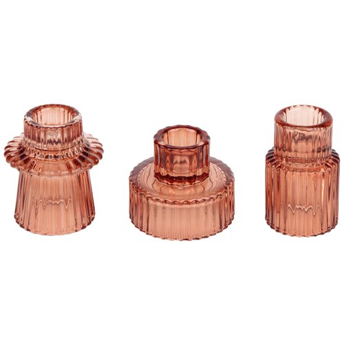 Vixdonos Glass Candlestick Holders Tealight Candle Holders for Table Centerpieces, Wedding Decor and Dinner Party (3 Pcs, Reddish Brown)