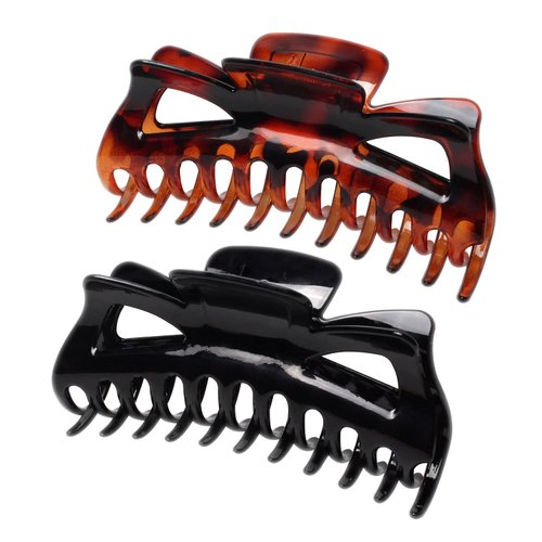 5.5 Inches Jumbo Claw Clips for Thick Hair Oversized Black Plastic Hair Claw Nonslip Tortoiseshell Hair Clip Claws for Women Hair Accessories Pack of 2 (Color B)