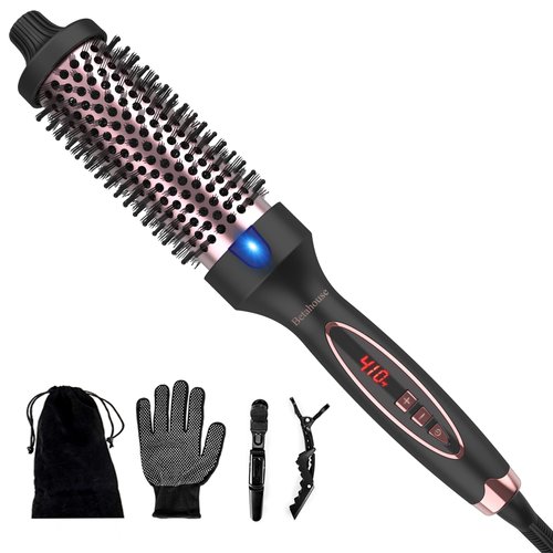 Betahouse Thermal Brush Curling Iron Brush for Blowout Look, Heated Round Brush Hair Straightening Curling Styling, 9 Heat Temps Hot Ionic Hair Curler 1.5 Inch Dual Voltage for Traveling