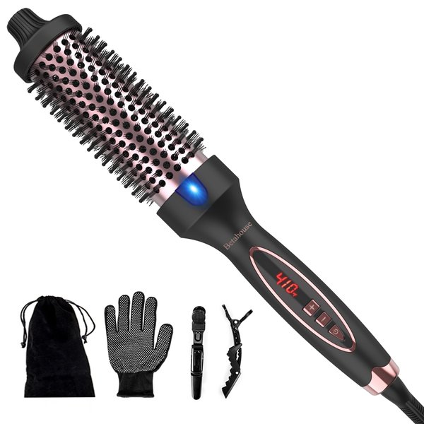 Betahouse Thermal Brush Curling Iron Brush for Blowout Look, Heated Round Brush Hair Straightening Curling Styling, 9 Heat Temps Hot Ionic Hair Curler 1.5 Inch Dual Voltage for Traveling