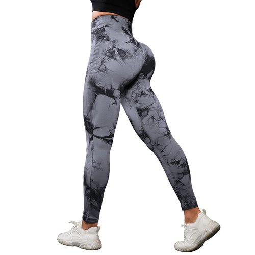 OVESPORT Seamless Leggings for Women Butt Lift High Waist Sexy Tie Dye Yoga Pants Soft Opaque Sports Workout Tights Running(CK1370, Black, XS)