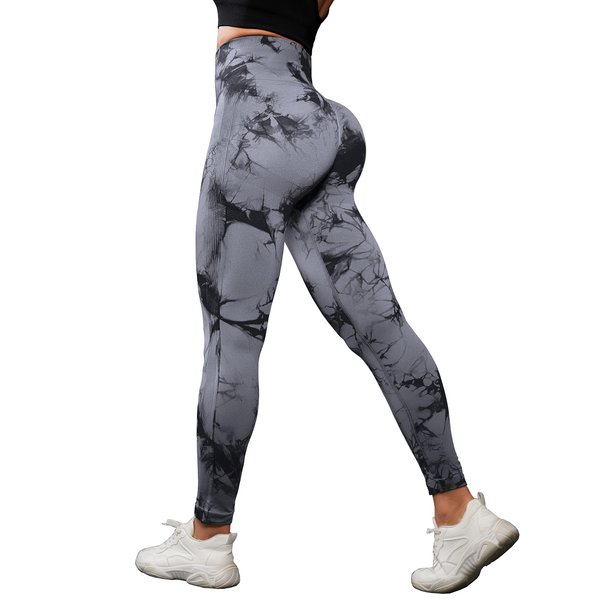OVESPORT Seamless Leggings for Women Butt Lift High Waist Sexy Tie Dye Yoga Pants Soft Opaque Sports Workout Tights Running(CK1370, Black, XS)