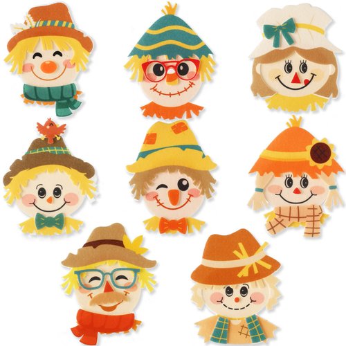16 PCS Fall Crafts for Kids Scarecrow Craft Kit Scarecrow Head Magnet Craft Kit Halloween Thanksgiving Felt Craft Supplies Autumn Craft for Toddler DIY Scarecrow Kit for Fall Thanksgiving Kids