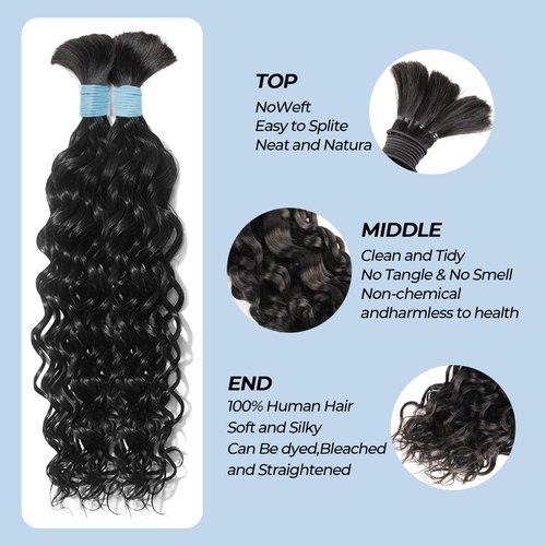 Human Braiding Hair 110g 22Inch Water Wave Bulk Boho Hair for Braiding Wet and Wavy Human Hair for Boho Braids Curly 100% Human Hair Extensions for Braiding Hair (1B, 22inch)