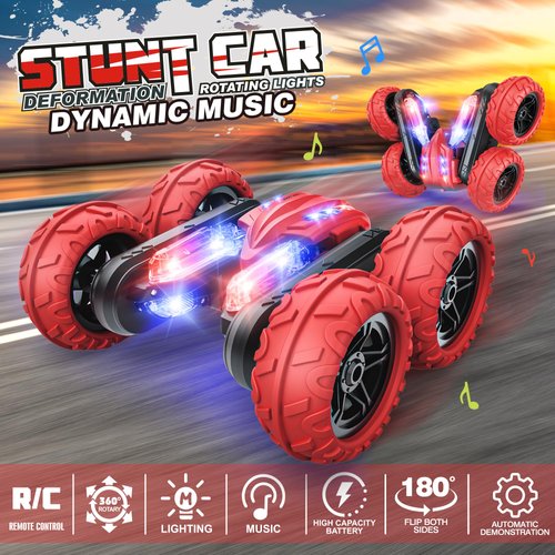 Remote Control Car, RC Stunt Cars with Double Sided 360-degree Flips Rotating Car Kids Toy, 2.4Ghz Rechargeable LED Light Up Letters RC Car Toys for 3 4 5 6 7 8-12 Year Old Boys Girls Birthday Gifts