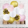 Baby Shower Decorations Furuix 12pcs Pink Gold Party Decorations Tissue Paper Pom Pom Honeycomb Ball and Paper Lantern for One Year Old Girls' Princess Birthday Decorations