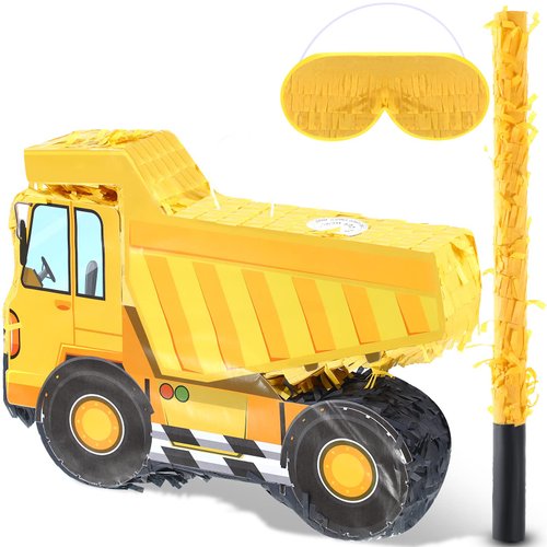 Aoriher Construction Dump Truck Piñata Construction Piñata with Blindfold and Bat Construction Theme Party Decor Tractor Excavator Piñata for Boy Kids Construction Truck Birthday Supplies (Dump Truck)