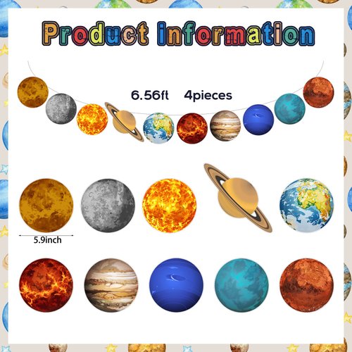 Lincia 4 Pcs Space Party Decorations Space Planet Banner Solar System Planet Banner for First Trip Around the Sun Birthday Decorations Outer Space Room Decor