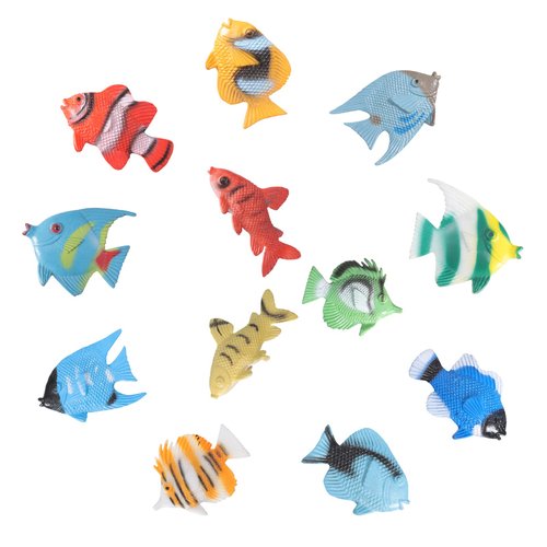 12PCS Tropical Fish Toys, Pastic Sea Creatures Figurines Set, Educational Learning Ocean Animal Figures, Themed Party Favor Miniature Toys for Boys Girls