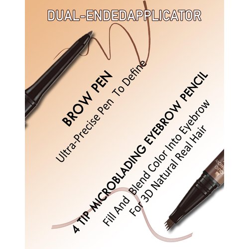 Microblading Eyebrow Pencil- Waterproof Eye Brow Pen 2-in-1 Dual-Ended Eyebrow Pen with 4-Fork-Tip & Ultra Precise Brush-Tip, Long Lasting Brow Pencil for Women Natural Looking Brow Makeup-03Dark Gray