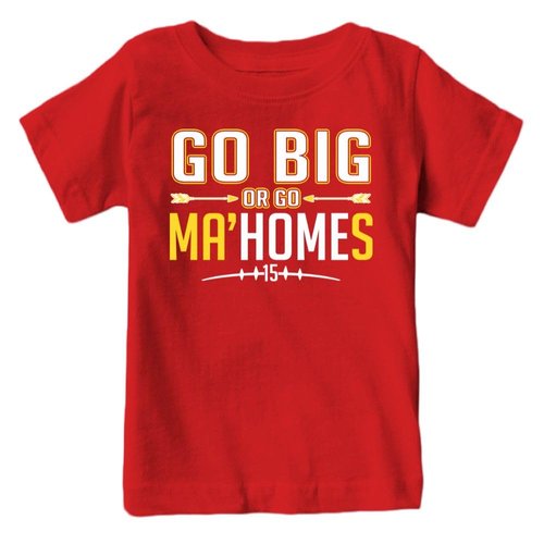 Go Big or Go Ma'homes Kids Football Fan T-Shirt (Red T-Shirt, YL)