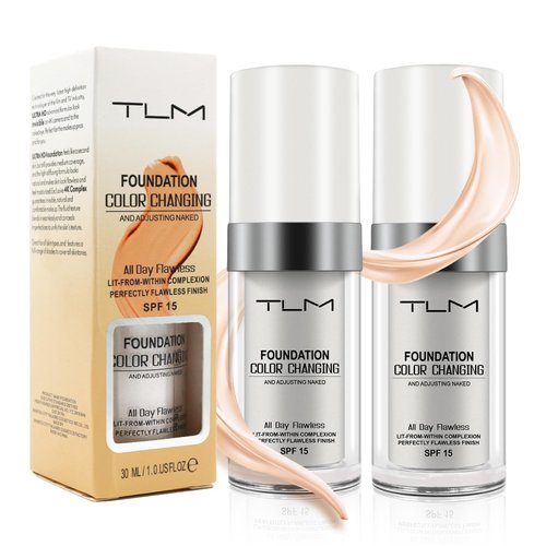 Color Changing Foundation Liquid Base, 2 PACK Flawless Colour Changing Warm Skin Tone Foundation Makeup,BB Cream Makeup Base Concealer Cover Moisturizing Fluid for all Skin Tone SPF15