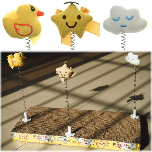 Petism 3 Pack Cat Teaser Wands Plug on Cardboard Cat Scratcher