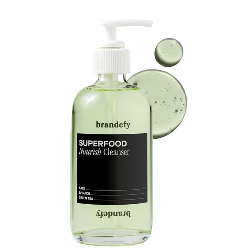 Brandefy Superfood Face Wash, Gentle & pH Balanced Cleanser w/Kale, Green Tea, Spinach, Vitamin C, E, K2- Softens & Nourishes Skin, Organic Facial Cleanser for All Skin Types (8 Fl Oz)