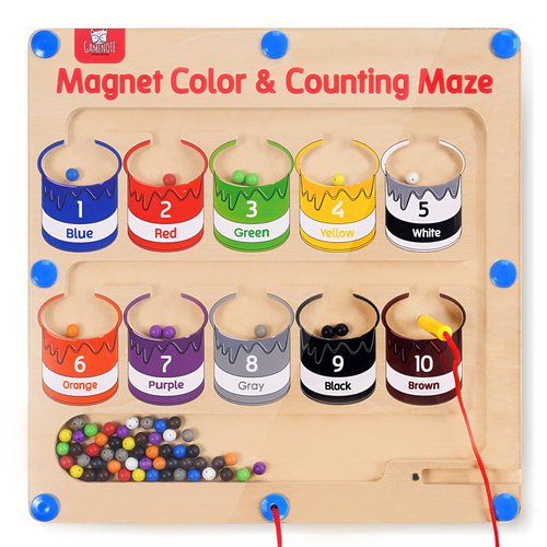 GAMENOTE Magnetic Color and Number Maze - Educational Fine Motor Skills Toys for Boys Girls 3 4 5 Years Old, Wooden Color Matching Learning Counting Toddler Puzzle Board