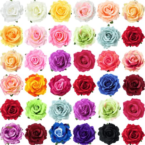 30 Packs 4 Inch Flower Hair Clip Rose Hair Accessories Floral Hairpin Brooch Hair Flowers Pin Flower Brooch for Bridal Headpiece Accessories Wedding(Multicolor)