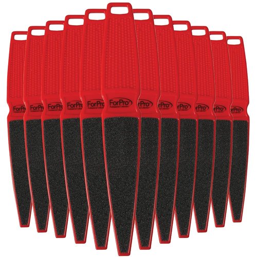 ForPro Professional Collection Pedicure Paddle Foot File, Double-Sided Foot File for Heels, Disposable & Sanitizable, 120/180 Grit, Red, Pack of 12