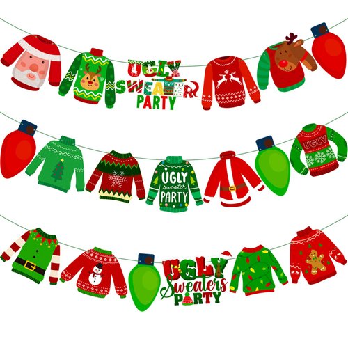 Ugly Sweater Party Banner 2Pcs Ugly Christmas Sweater Party Decorations Sweater Party Cutout Banners for Christmas Baby Shower Supplies
