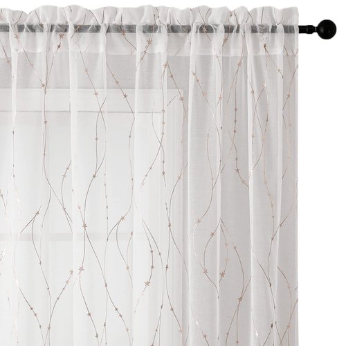SMILE WEAVER White Sheer Curtains 95 Inch Long for Living Room,Privacy & Light Filtering Semi Sheer Curtain with Star Print Design,Lightweight Voile Transparent Bedroom Window Drapes,2 Panels
