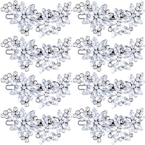 PAGOW Silver 8 Pcs Crystal Flower Hair Clips, Wedding Hair Accessories for Brides Women Girls, Rhinestone Flower Headpiece