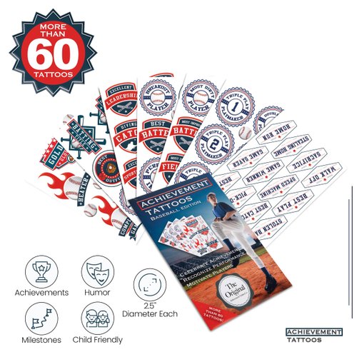 Baseball Award Temporary Tattoos - Baseball Tattoos for Kids and Adults to Reward Performance - Fun Baseball Gifts for Kids - Long-Lasting Baseball Accessories for Team