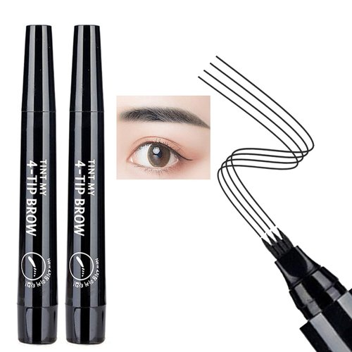 2PCS Liquid Eyebrow Pencil with 4 Micro-Fork Tips - Waterproof Microblading Eyebrow Pen, Long Lasting, Easily Create Natural Eyebrow Makeup (Black)