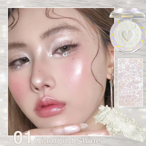 Lilyloria Glitter Sparkly Face Highlighter Makeup Palette Shimmer Radiant Glow Illuminator Iluminadores de Maquillaje 6g (01 Diamond Shine)