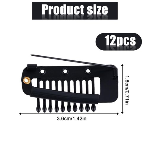 12pcs Wig Clip with Safety Pins, 10-Teeth Hair Extension Snap Clips Invisible Strong Wig Combs to Secure Wig No Sew Chunni Grip Dupatta Clips for Girls Women Wig Headscarf Hijab & Tikka(Black)