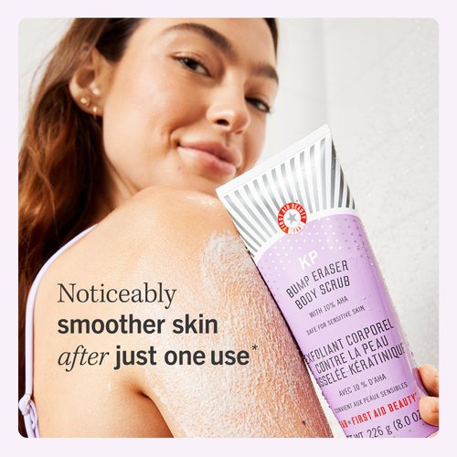 First Aid Beauty - KP Bump Eraser Body Scrub with 10% AHA, Keratosis Pilaris Skin Exfoliater with Glycolic and Lactic acids, Helps Reduce Chicken Skin Bumps, Safe for Sensitive Skin, 10 oz