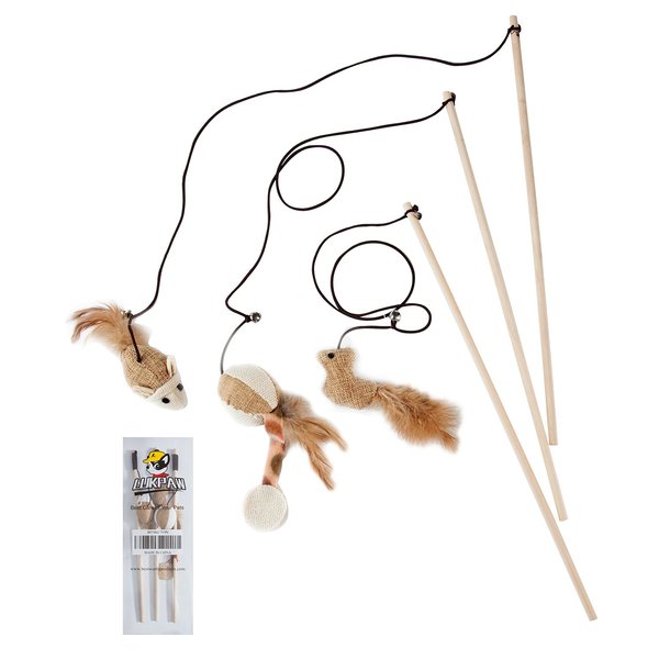 LukPaw Cat Teaser Cat Kitten Toys Set Natural Sisal Wand Teasers with Mouse, Bell, Feather, Elastic String, and Sturdy Wood Rod