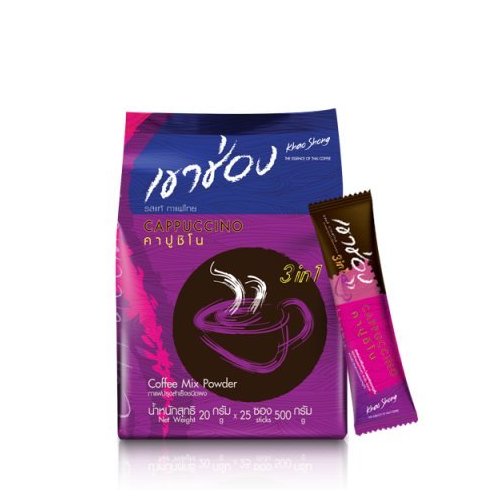 Khao Shong Thai Instant Coffee Powder Cappuccino Coffee Mix 3 in 1 [ 20g. X 25 Sachets ]