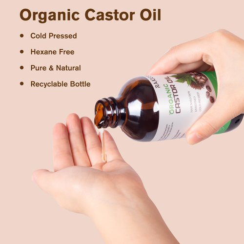 2 Pcs USDA Certified Organic Castor Oil, Natural Oil Cold Pressed in Glass Bottle, Massage Oil, Pure for Hair Growth, Eyelashes, Eyebrows, Lash Serum, Hexane Free, Caster Oil in Bulk, 8 oz Per Bottle